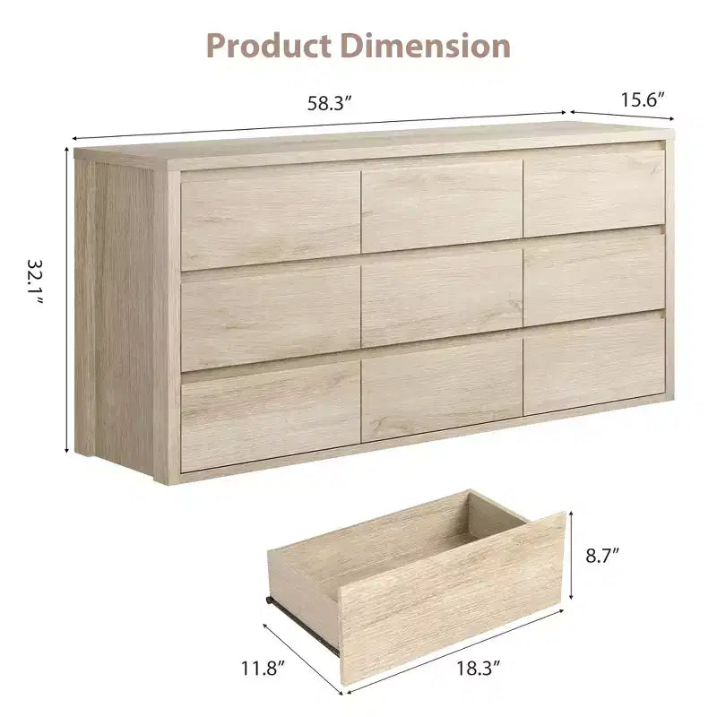 Commode 9 tiroirs pour chambre à coucher, grande commode moderne, organisateur de rangement en bois pour salon, couloir et entrée