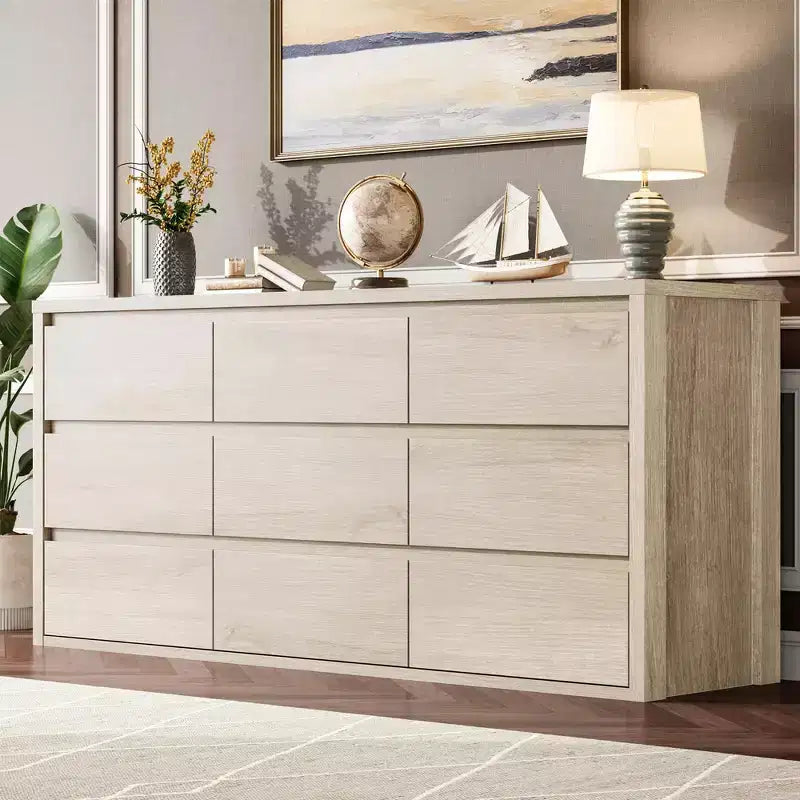 Commode 9 tiroirs pour chambre à coucher, grande commode moderne, organisateur de rangement en bois pour salon, couloir et entrée