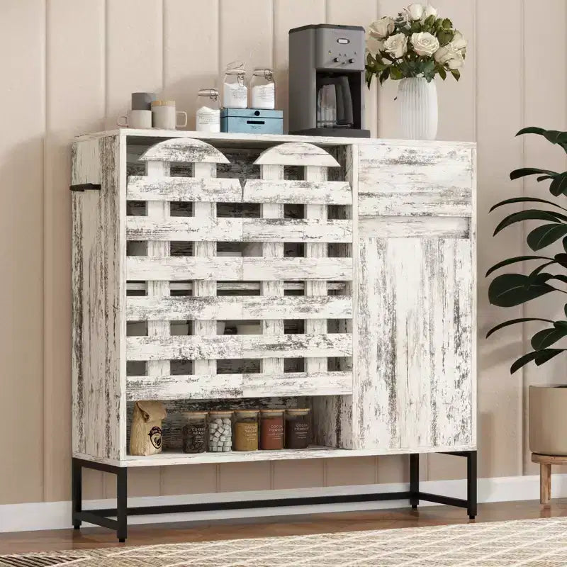 Buffet de rangement, porte tissée, portes cintrées, étagères réglables, pieds en métal, tiroir, pour cuisine/salon/salle à manger/entrée