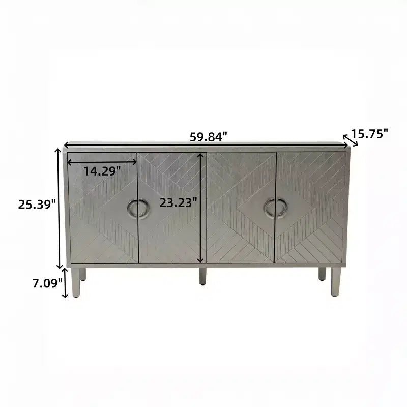 Buffet avec 4 portes à motifs linéaires sculptés, pieds en pin, poignées semi-circulaires en alliage de zinc, console de service pour salon