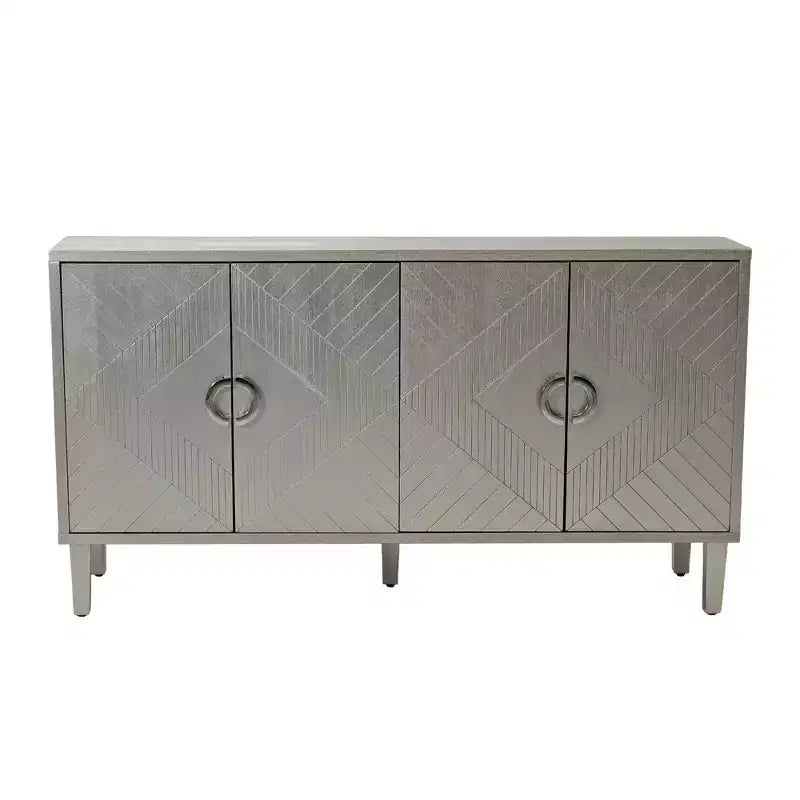 Buffet avec 4 portes à motifs linéaires sculptés, pieds en pin, poignées semi-circulaires en alliage de zinc, console de service pour salon
