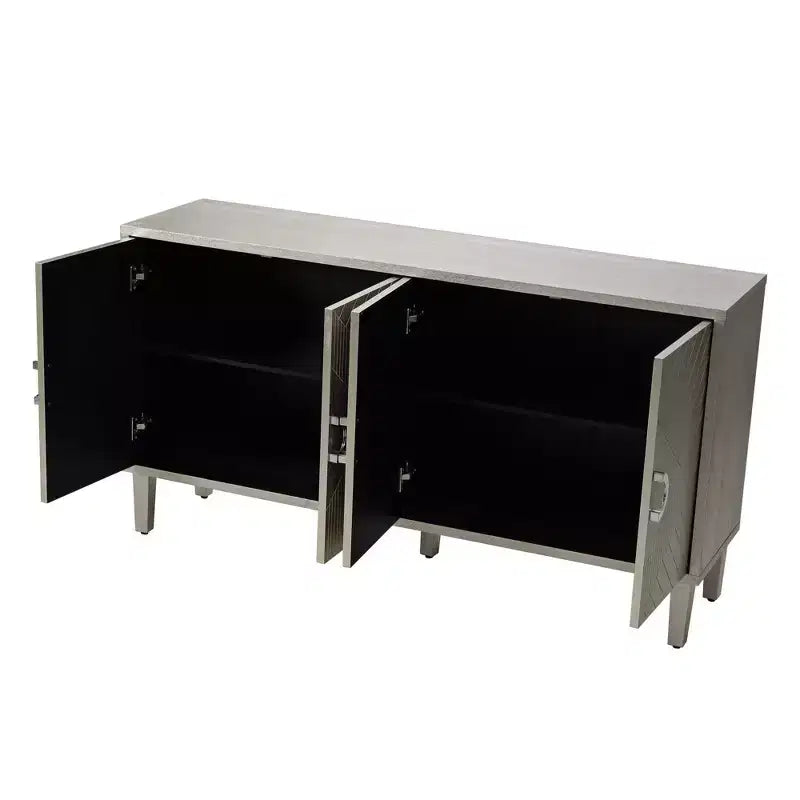 Buffet avec 4 portes à motifs linéaires sculptés, pieds en pin, poignées semi-circulaires en alliage de zinc, console de service pour salon