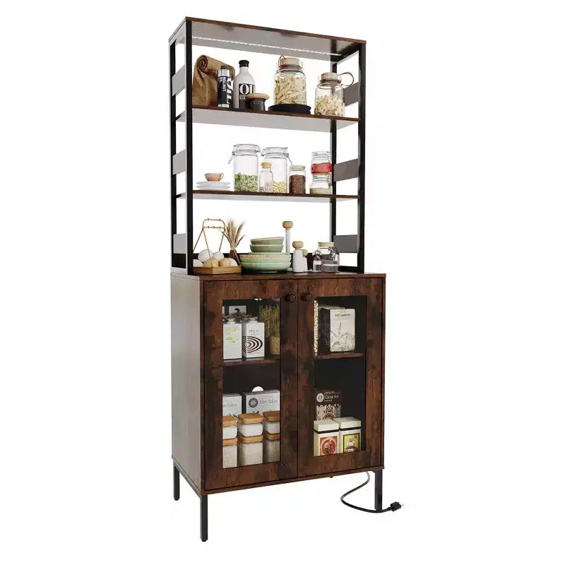 67 Meuble de rangement de cuisine haut, Meuble bar à vin autoportant, Buffet bar à café en bois pour salon, cuisine, salle de bain