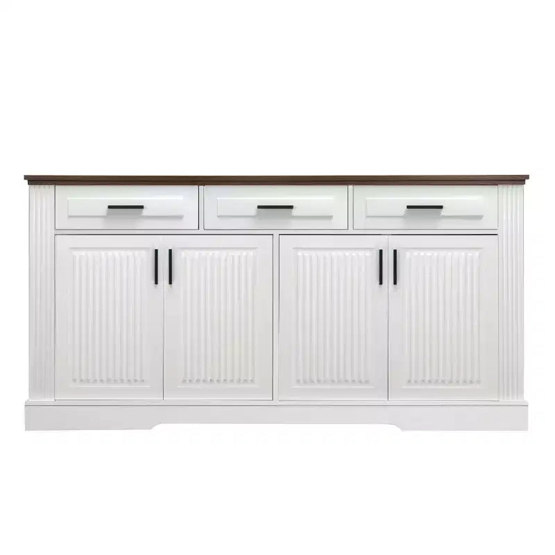 Buffet en console cannelé moderne de 160 cm, 4 portes et 3 tiroirs, meuble de rangement de cuisine et salle à manger pour salon ou entrée-