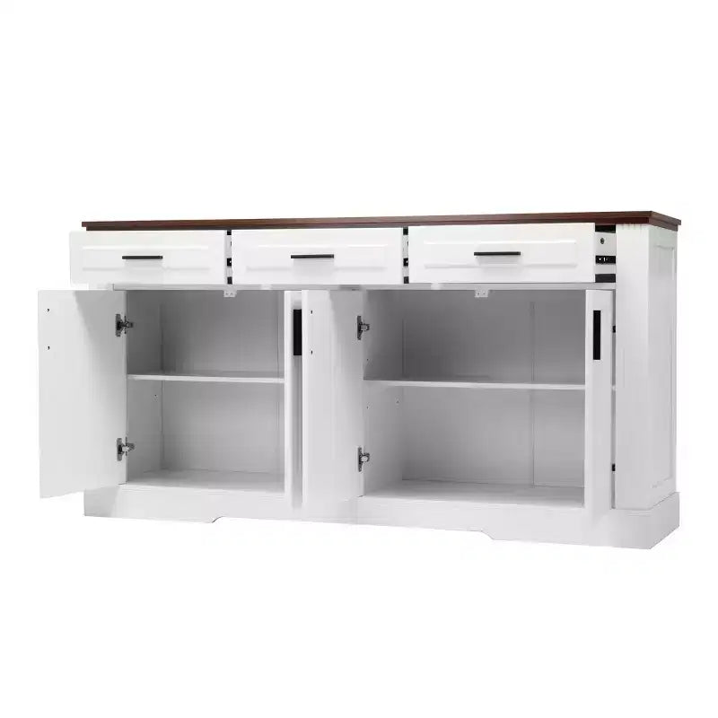 Buffet en console cannelé moderne de 160 cm, 4 portes et 3 tiroirs, meuble de rangement de cuisine et salle à manger pour salon ou entrée-