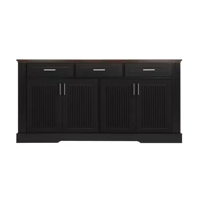 Buffet en console cannelé moderne de 160 cm, 4 portes et 3 tiroirs, meuble de rangement de cuisine et salle à manger pour salon ou entrée-