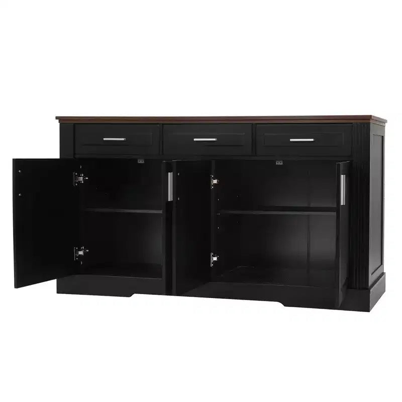 Buffet en console cannelé moderne de 160 cm, 4 portes et 3 tiroirs, meuble de rangement de cuisine et salle à manger pour salon ou entrée-