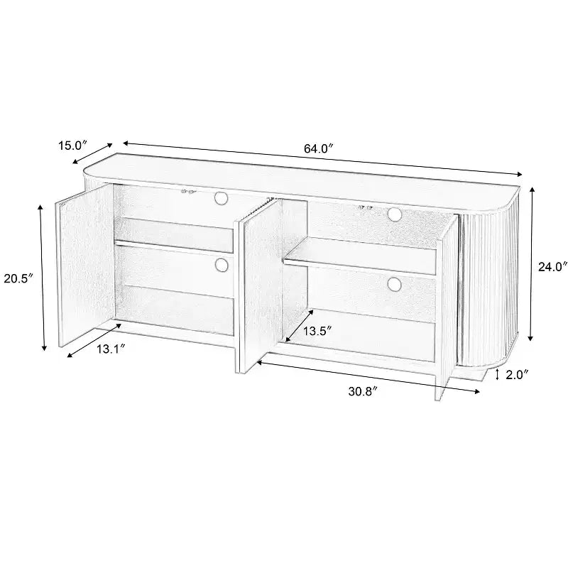 Meuble de rangement, meuble TV avec motif de vagues, buffet, meuble en bois à rayures verticales pour entrée. Noyer