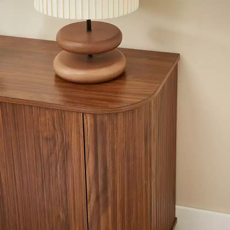Meuble de rangement, meuble TV avec motif de vagues, buffet, meuble en bois à rayures verticales pour entrée. Noyer