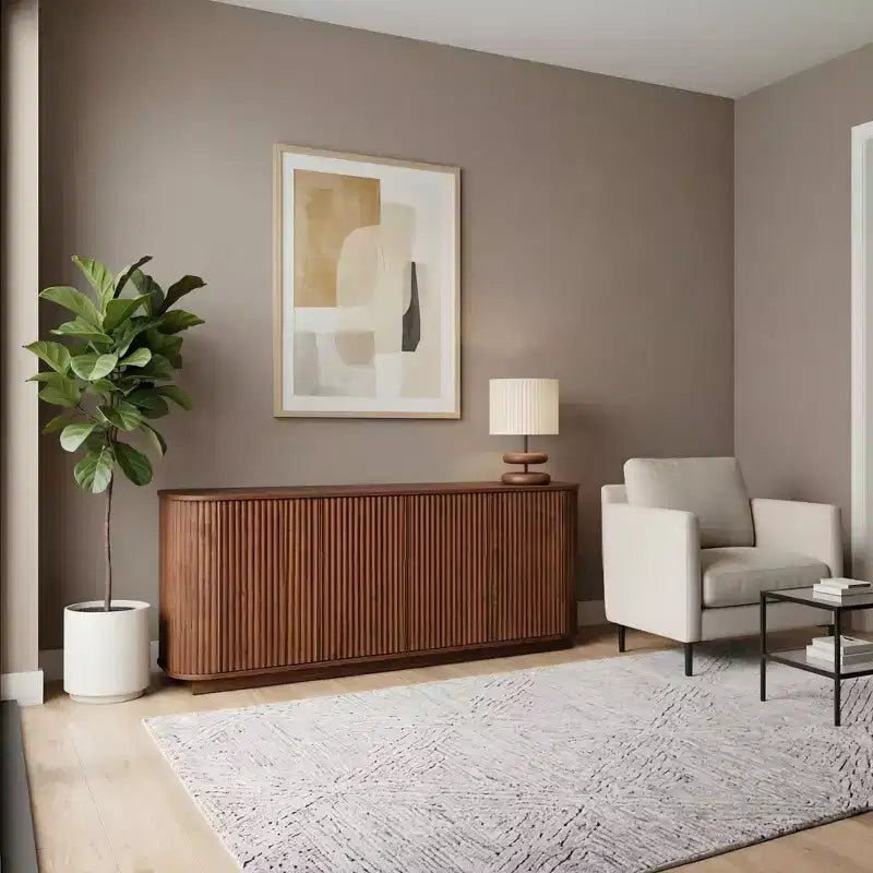 Meuble de rangement, meuble TV avec motif de vagues, buffet, meuble en bois à rayures verticales pour entrée. Noyer