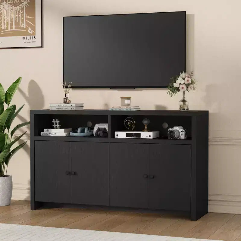Grand buffet de ferme 55" avec 4 portes, étagères réglables, grand espace de rangement - Meuble bar en bois pour salle à manger