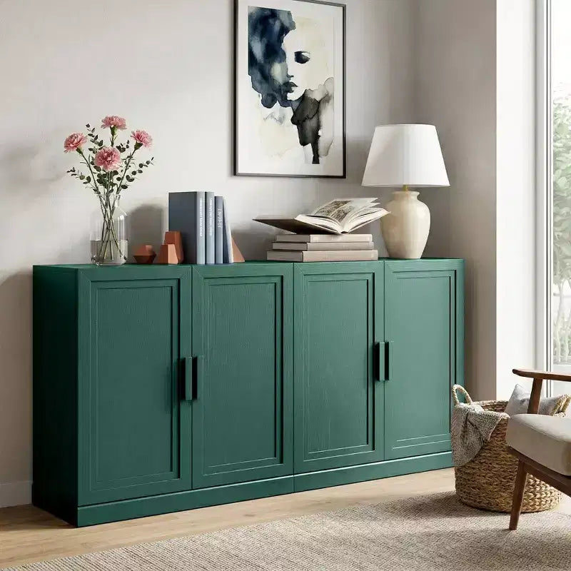 Meuble Buffet Vaisselier 62W, Meuble de Rangement de Cuisine Autonome avec 4 Portes et Étagères Réglables, Meuble Console d'Appoint Robuste