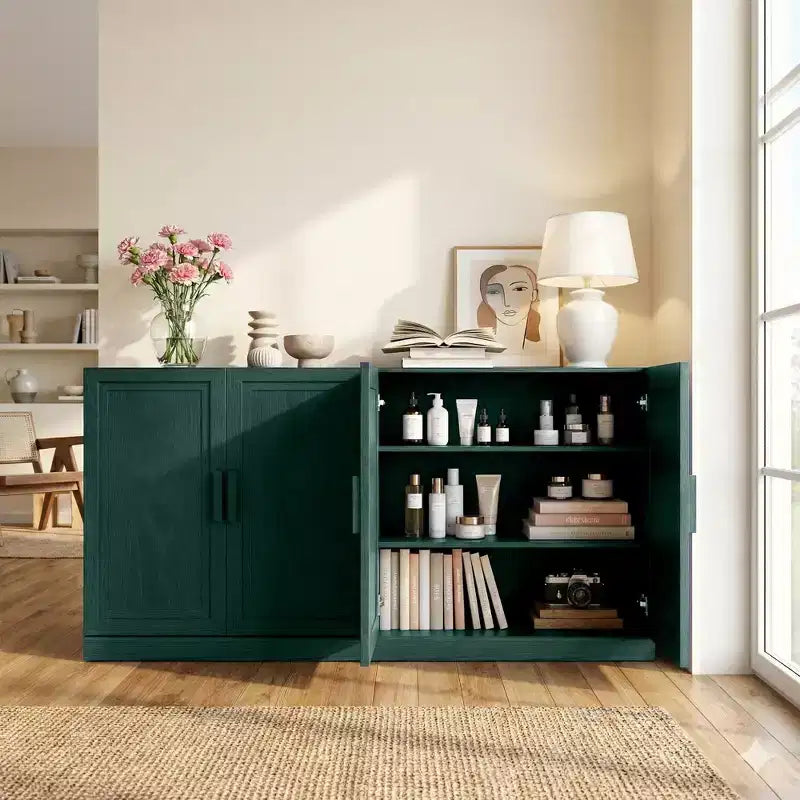Meuble Buffet Vaisselier 62W, Meuble de Rangement de Cuisine Autonome avec 4 Portes et Étagères Réglables, Meuble Console d'Appoint Robuste