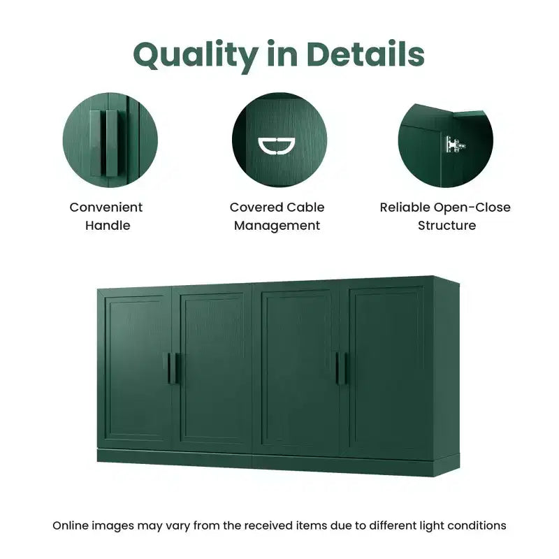 Meuble Buffet Vaisselier 62W, Meuble de Rangement de Cuisine Autonome avec 4 Portes et Étagères Réglables, Meuble Console d'Appoint Robuste