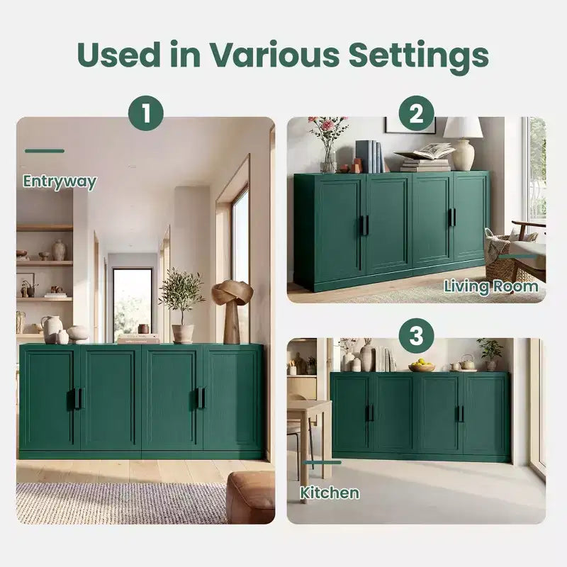 Meuble Buffet Vaisselier 62W, Meuble de Rangement de Cuisine Autonome avec 4 Portes et Étagères Réglables, Meuble Console d'Appoint Robuste