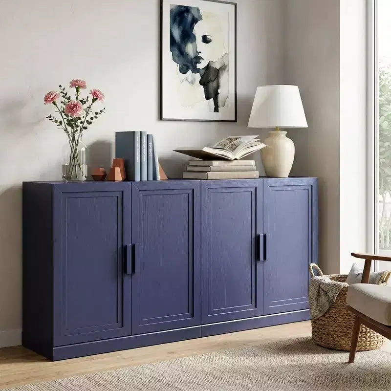 Meuble Buffet Vaisselier 62W, Meuble de Rangement de Cuisine Autonome avec 4 Portes et Étagères Réglables, Meuble Console d'Appoint Robuste