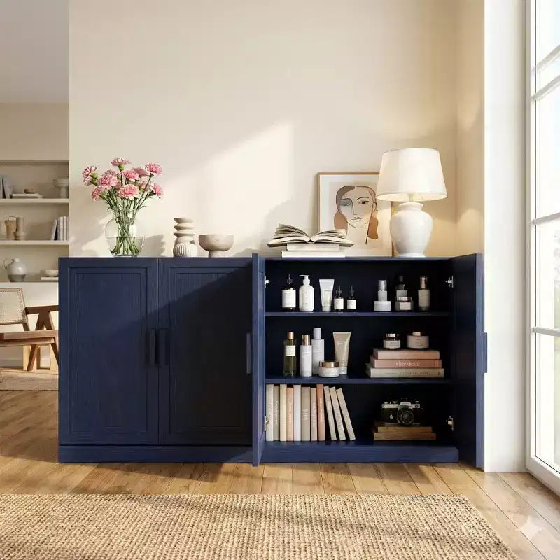 Meuble Buffet Vaisselier 62W, Meuble de Rangement de Cuisine Autonome avec 4 Portes et Étagères Réglables, Meuble Console d'Appoint Robuste