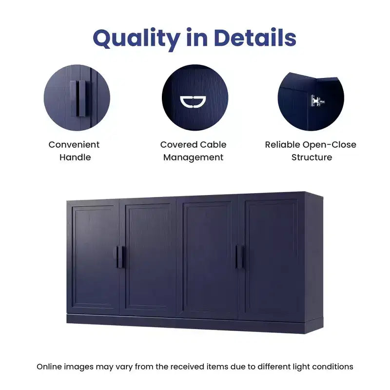 Meuble Buffet Vaisselier 62W, Meuble de Rangement de Cuisine Autonome avec 4 Portes et Étagères Réglables, Meuble Console d'Appoint Robuste