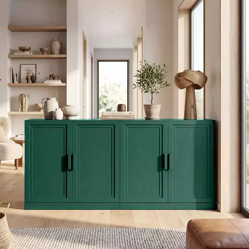 Meuble Buffet Vaisselier 62W, Meuble de Rangement de Cuisine Autonome avec 4 Portes et Étagères Réglables, Meuble Console d'Appoint Robuste