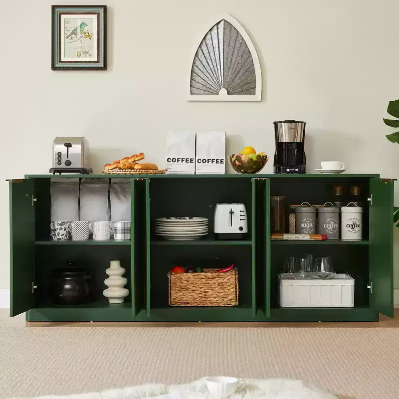 Buffet ondulé moderne de 67 pouces, meuble à 6 portes avec fonction de rangement, adapté pour la cuisine, la chambre à coucher, le salon, Vert