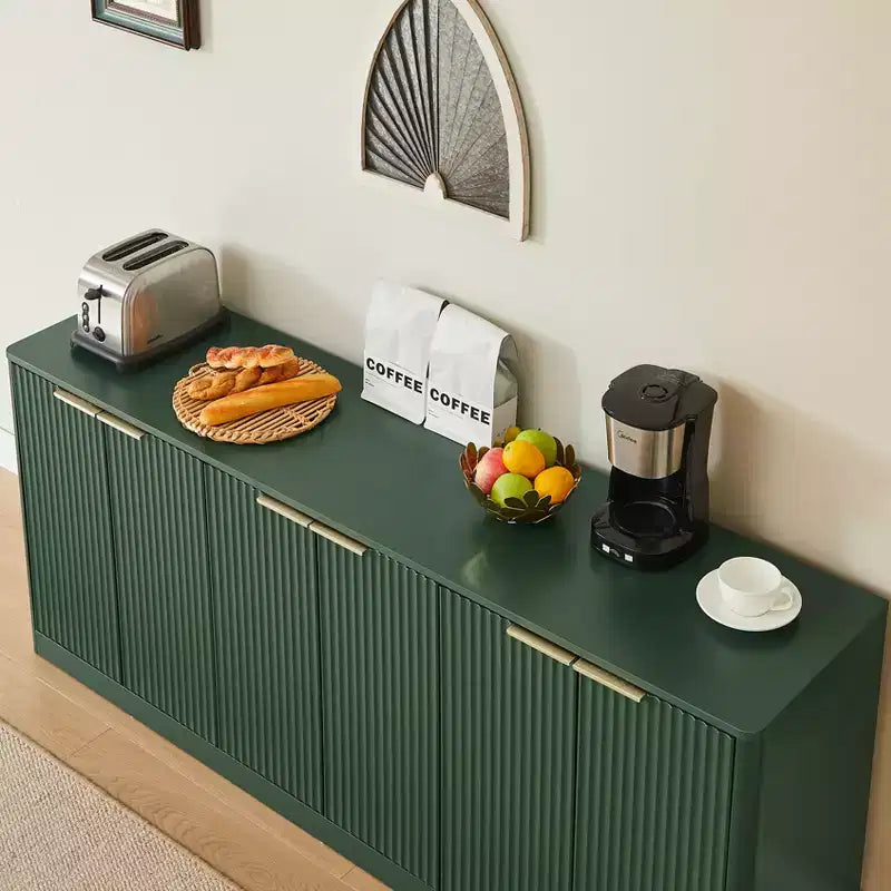 Buffet ondulé moderne de 67 pouces, meuble à 6 portes avec fonction de rangement, adapté pour la cuisine, la chambre à coucher, le salon, Vert