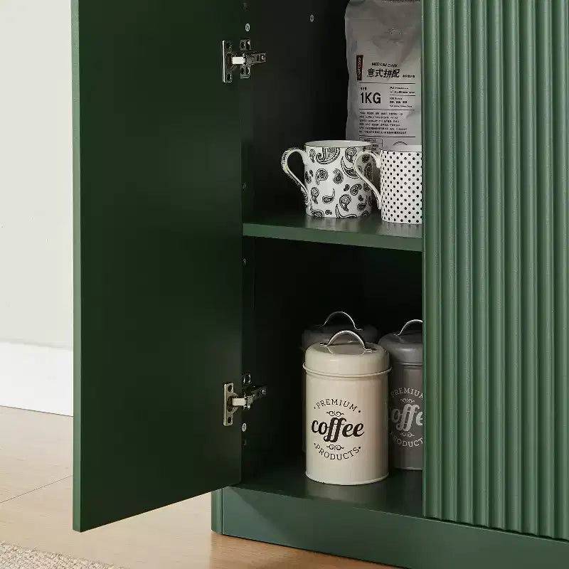 Buffet ondulé moderne de 67 pouces, meuble à 6 portes avec fonction de rangement, adapté pour la cuisine, la chambre à coucher, le salon, Vert