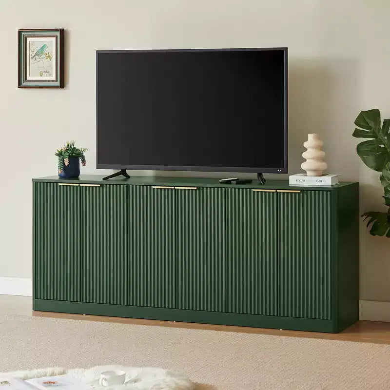 Buffet ondulé moderne de 67 pouces, meuble à 6 portes avec fonction de rangement, adapté pour la cuisine, la chambre à coucher, le salon, Vert