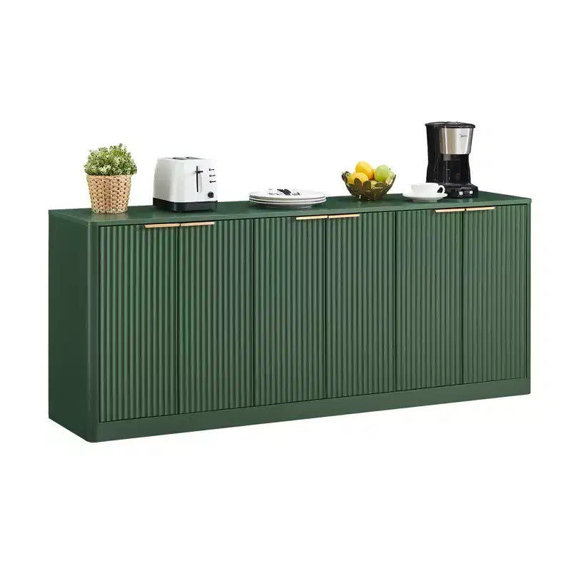 Buffet ondulé moderne de 67 pouces, meuble à 6 portes avec fonction de rangement, adapté pour la cuisine, la chambre à coucher, le salon, Vert
