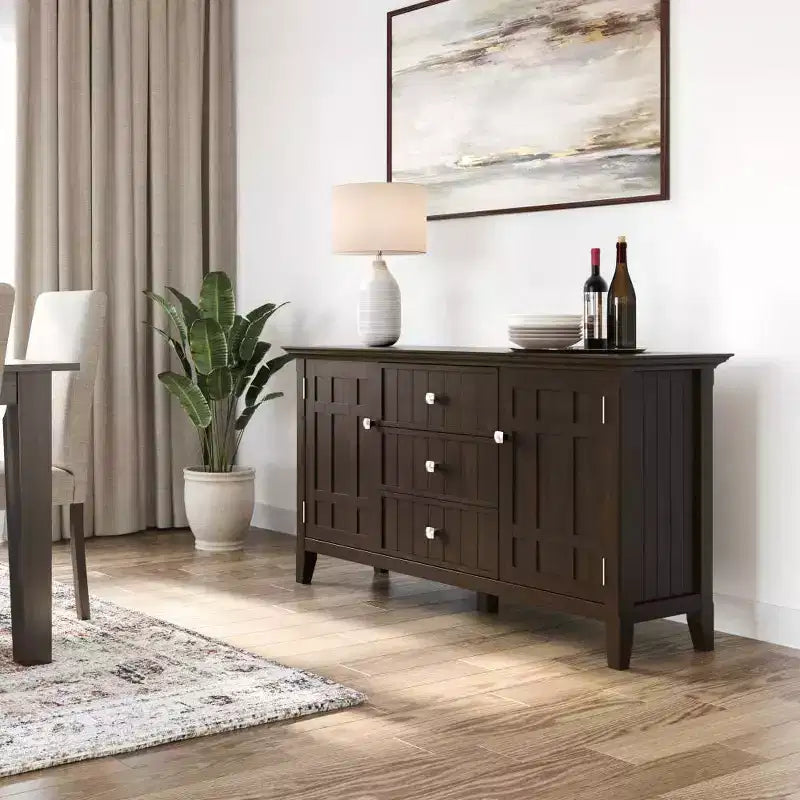 Buffet bahut naturel - : Range-bouteilles, Étagères réglables, Pin et contreplaqué