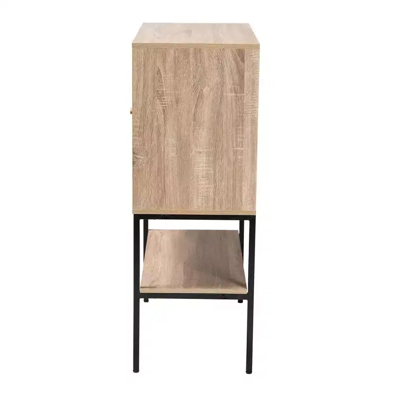 Buffet de salle à manger Asher en bois et métal, 2 portes, marron naturel/noir : Étagères fixes, structure en panneaux de particules