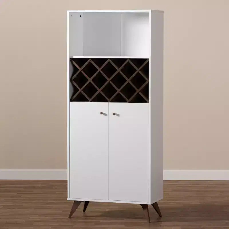 Meuble à vin en bois finition noyer et Serafino blanc/marron - BaxtonStudio