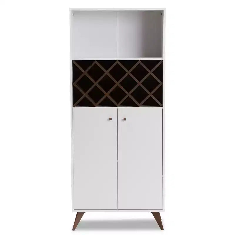 Meuble à vin en bois finition noyer et Serafino blanc/marron - BaxtonStudio