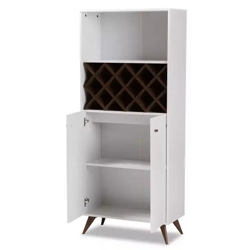 Meuble à vin en bois finition noyer et Serafino blanc/marron - BaxtonStudio