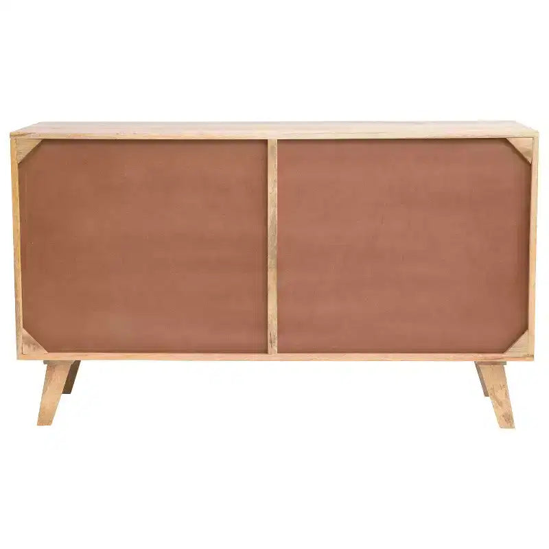 Console en bois de manguier motif crème : Portes en corde tressée, Rangement divisé, Assemblage sans outils