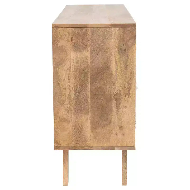 Console en bois de manguier motif crème : Portes en corde tressée, Rangement divisé, Assemblage sans outils