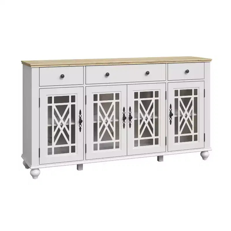 Buffet d'appoint de style vintage de 160 cm avec tiroirs, coloris blanc