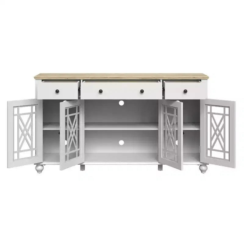 Buffet d'appoint de style vintage de 160 cm avec tiroirs, coloris blanc