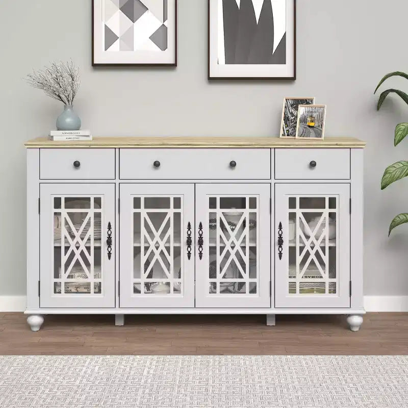 Buffet d'appoint de style vintage de 160 cm avec tiroirs, coloris blanc