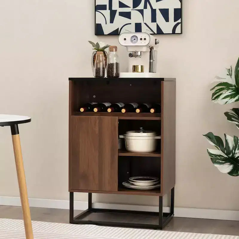 Buffet de rangement pour vin avec étagère réglable et porte coulissante pour la cuisine