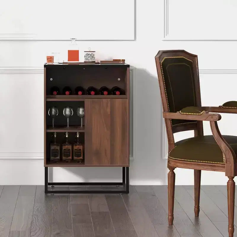 Buffet de rangement pour vin avec étagère réglable et porte coulissante pour la cuisine