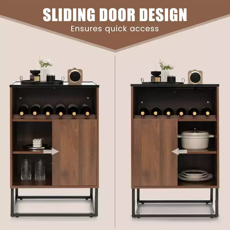 Buffet de rangement pour vin avec étagère réglable et porte coulissante pour la cuisine