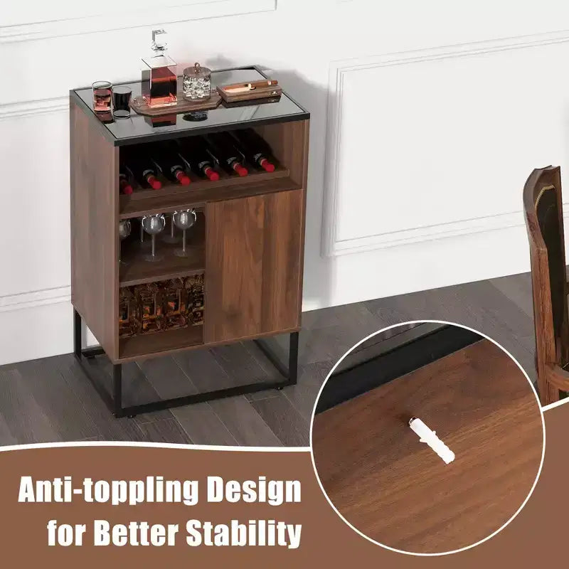 Buffet de rangement pour vin avec étagère réglable et porte coulissante pour la cuisine