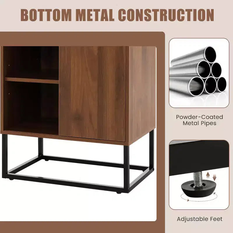 Buffet de rangement pour vin avec étagère réglable et porte coulissante pour la cuisine