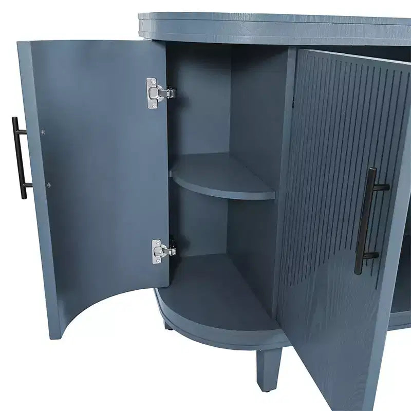 Bahut incurvé moderne de 120 cm, Meuble de rangement décoratif, Table console en bois, Meuble de bar à café avec 4 portes et étagères intérieures réglables