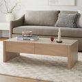 Table basse en chêne blanc scandinave avec tiroir de rangement profond et plateau rond pour salon