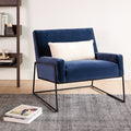 Fauteuil de salon moderne en tissu bleu avec structure à coins renforcés et pieds en acier pour le salon