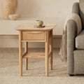 Table d'appoint mi-siècle en bois massif blanc avec tiroir de rangement pour le salon