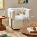 Fauteuil pivotant moderne en bouclé ivoire avec rotation à 360° et coussin rembourré en fibres pour le salon