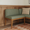 Banquette sans accoudoirs en bois massif vert forêt avec tissu testé à 50 000 frottements pour salle à manger
