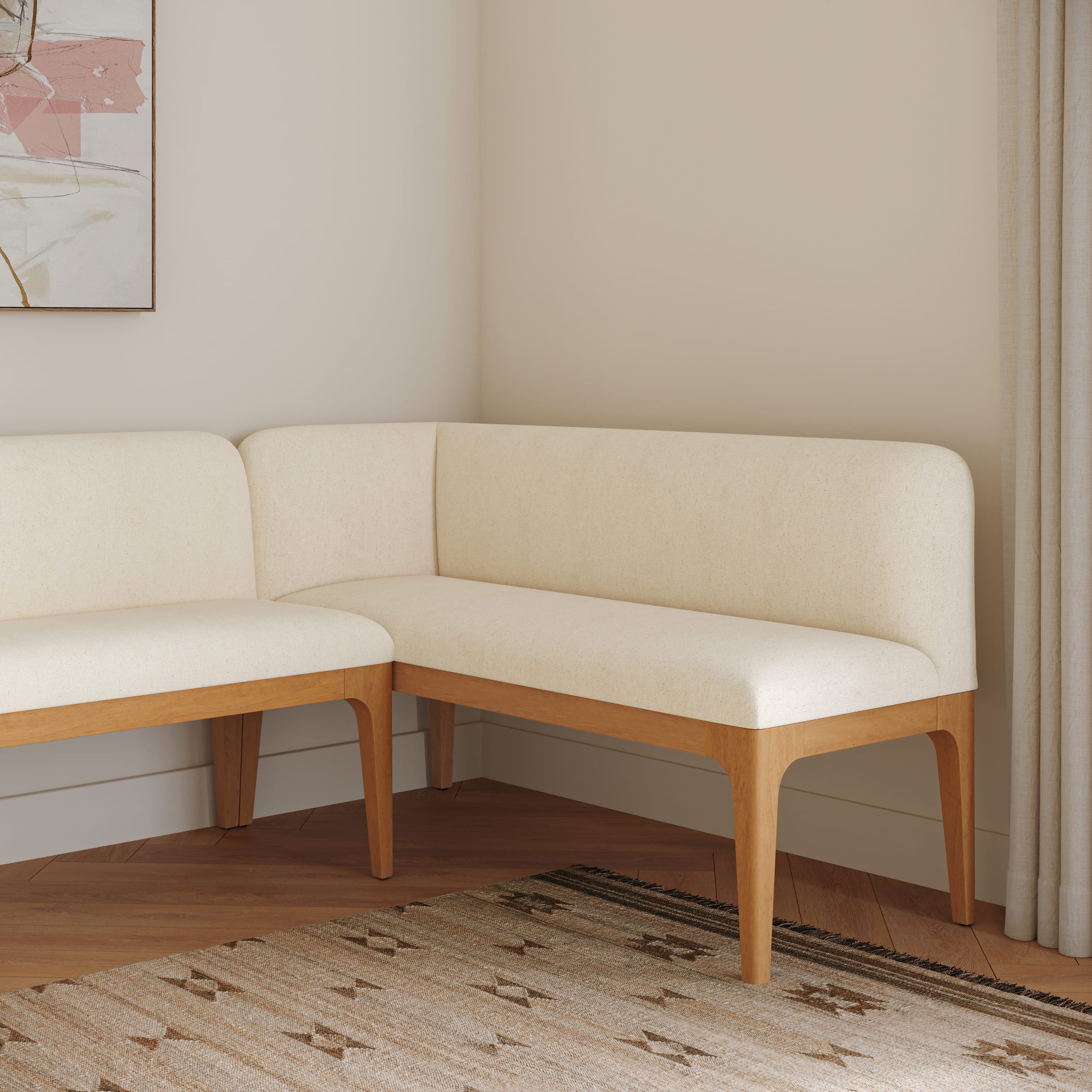 Banquette d'angle en bois massif naturel pour salle à manger